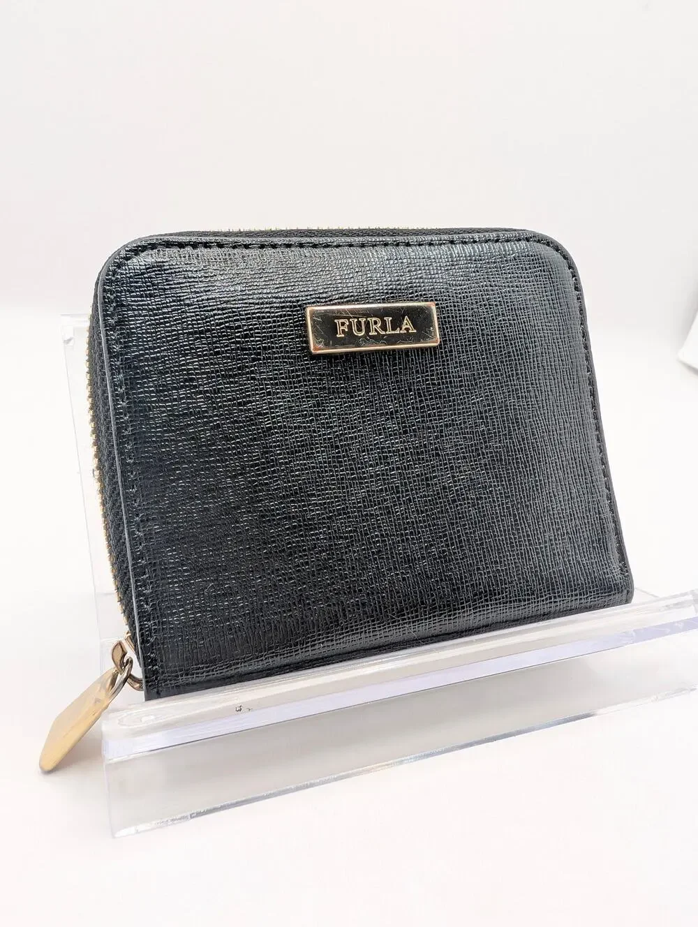 Authentic Furla Black Saffiano Leather Zip Around Wallet
